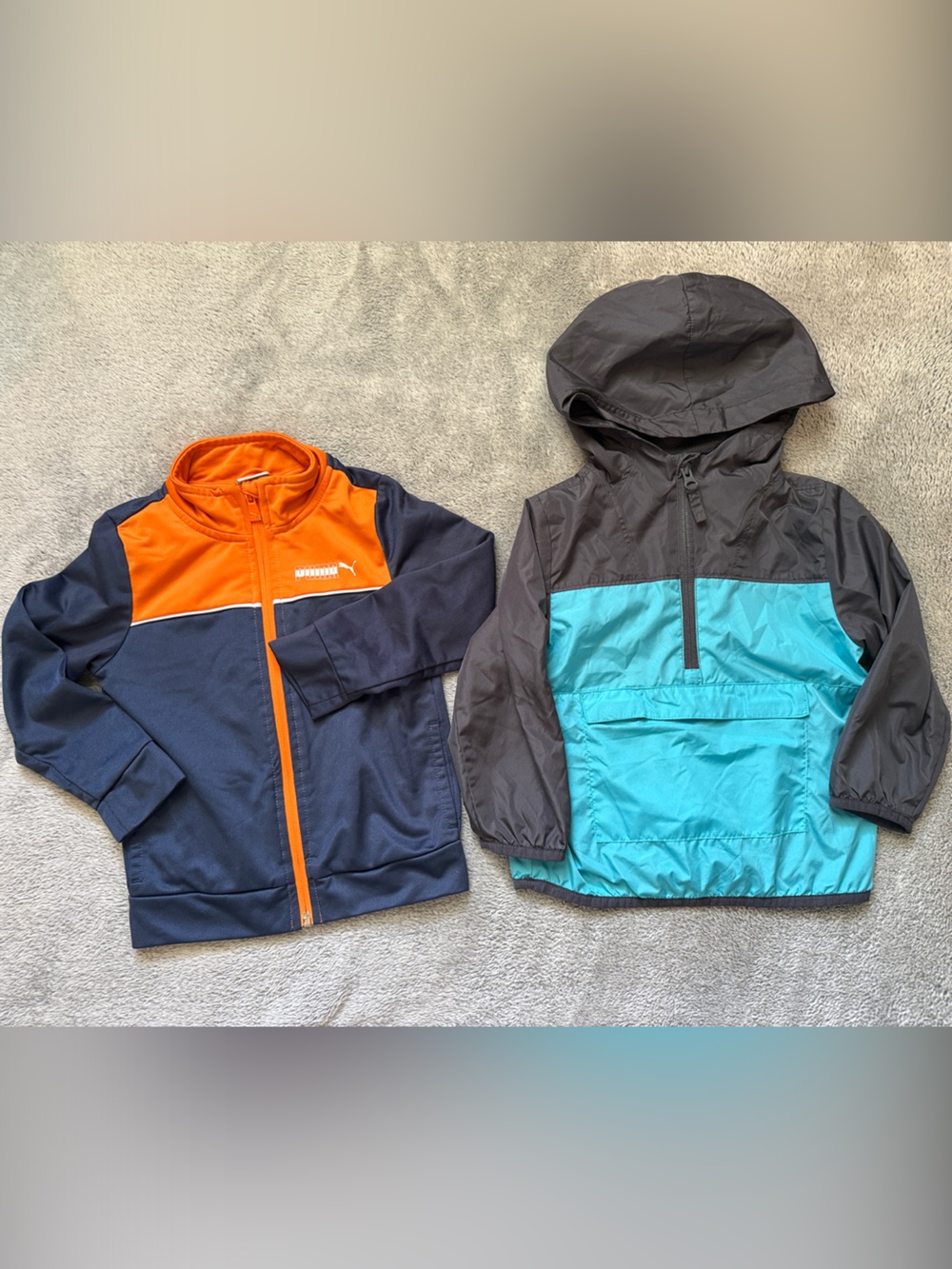 Puma Navy & Orange Kids' Zip Jacket + Teal & Black Hooded Raincoat Combo